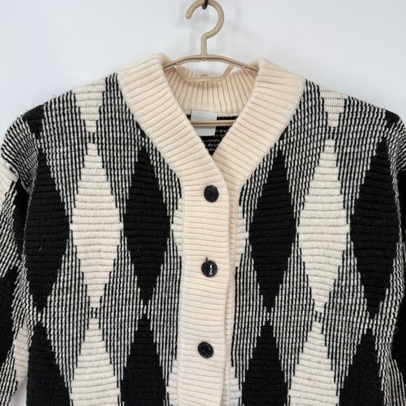 Varley Black and Cream Argyle Oversized Cardigan-M - Picture 2 of 7